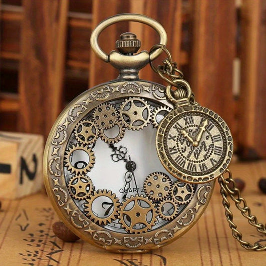 Pendant Necklace - Steampunk Pocket Watch Vintage Hollow Gear Quartz Clock Chain Jewelry for - main product view