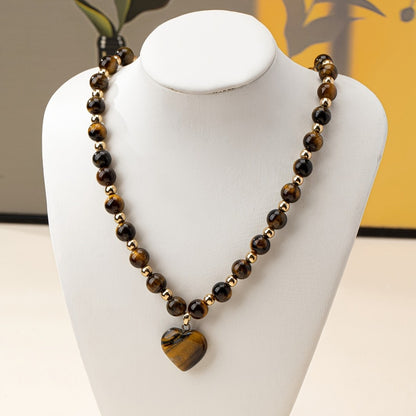Pendant Necklace - Tiger Eye Stone Heart for Women - Natural Gemstone Love Charm , Boho - product detail view 2