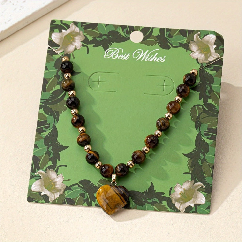 Pendant Necklace - Tiger Eye Stone Heart for Women - Natural Gemstone Love Charm , Boho - product detail view 10