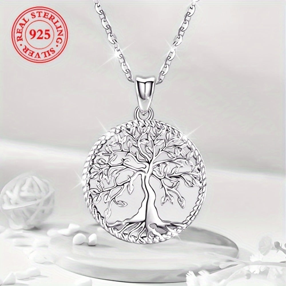 Pendant Necklace - Tree of Life for Women 925 Sterling Silver Hypoallergenic Elegant Chain - product detail view 3