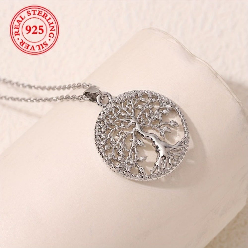Pendant Necklace - Tree of Life for Women 925 Sterling Silver Hypoallergenic Elegant Chain - product detail view 4