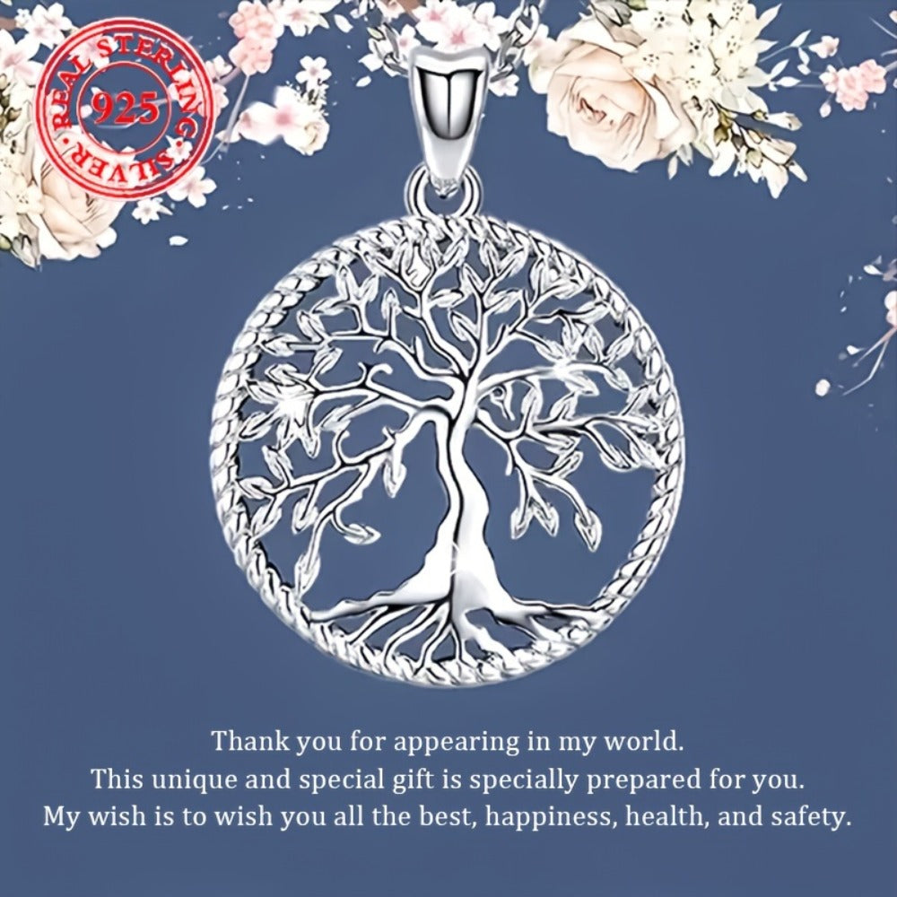 Pendant Necklace - Tree of Life for Women 925 Sterling Silver Hypoallergenic Elegant Chain - product detail view 7