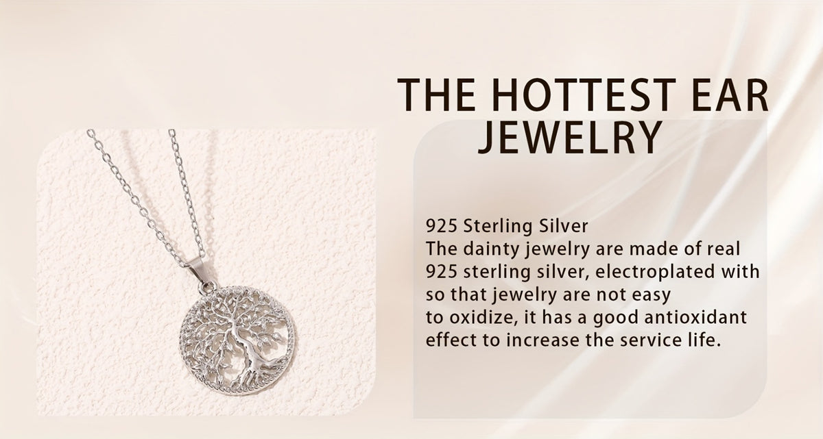Pendant Necklace - Tree of Life for Women 925 Sterling Silver Hypoallergenic Elegant Chain - product detail view 8