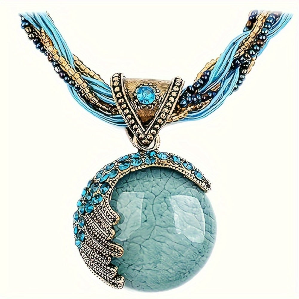 Pendant Necklace - Turquoise for Women Rhinestone Twist Woven Rope Chain Boho Collar - main product view