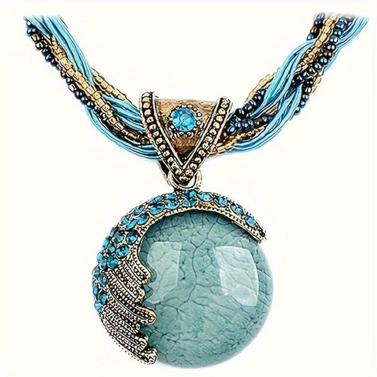 Pendant Necklace - Turquoise for Women Rhinestone Twist Woven Rope Chain Boho Collar - main product view