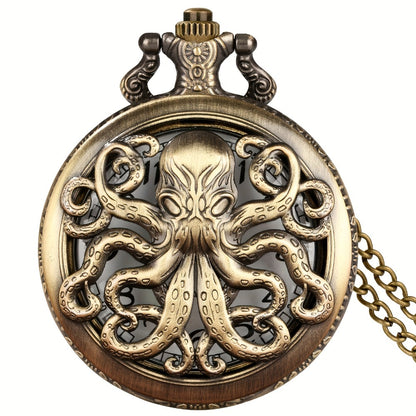 Pendant Necklace - Vintage Octopus Pocket Watch Copper Quartz World Time Retro Steampunk - product detail view 3