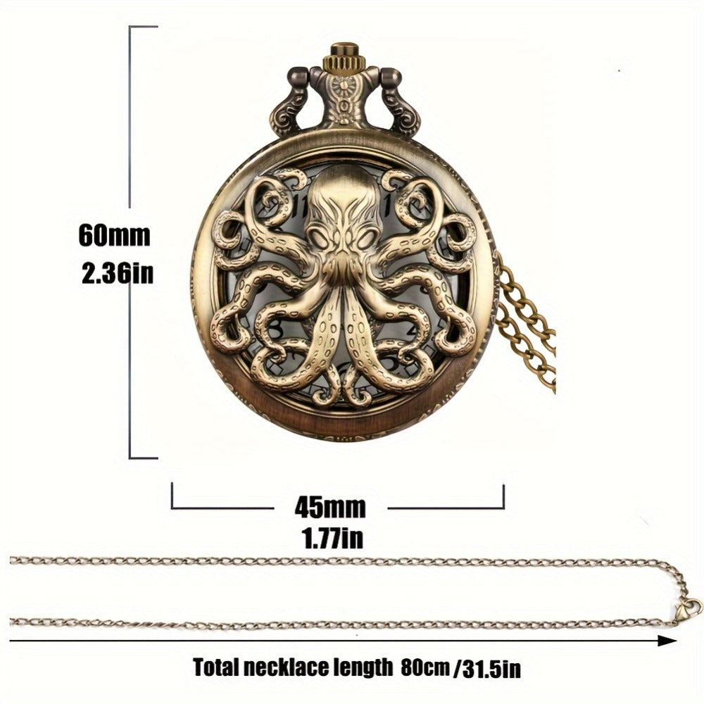 Pendant Necklace - Vintage Octopus Pocket Watch Copper Quartz World Time Retro Steampunk - product detail view 4