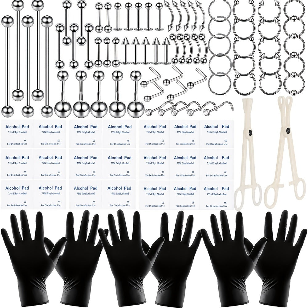 Piercing Kit - Professional Body 120pcs - Stainless Steel 14G 16G Belly Nose Lip Septum - main product view
