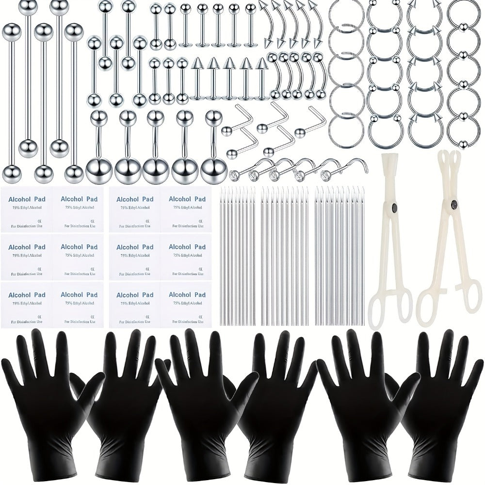 Piercing Kit - Professional Body 120pcs - Stainless Steel 14G 16G Belly Nose Lip Septum - product detail view 3