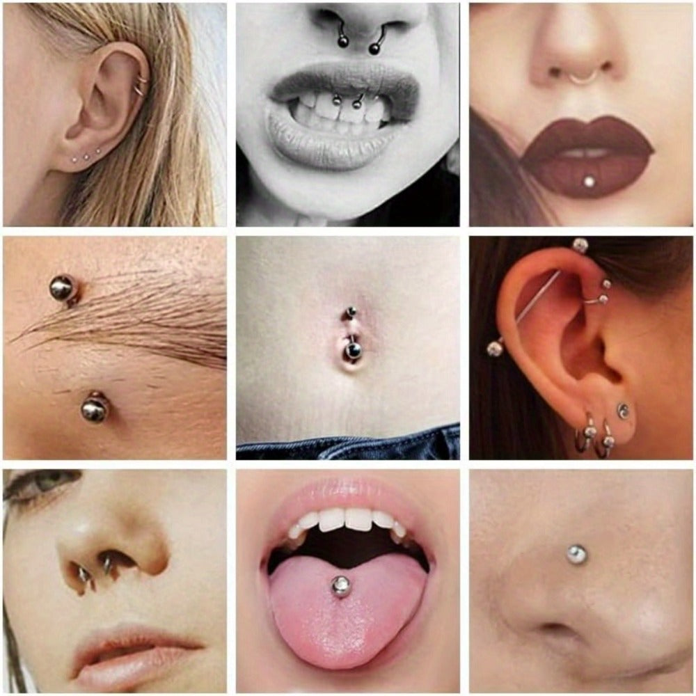 Piercing Kit - Professional Body 120pcs - Stainless Steel 14G 16G Belly Nose Lip Septum - product detail view 4