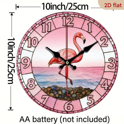 Pink Flamingo Beach Wall Clock - Silent Non-Ticking 10-Inch Design – view 5