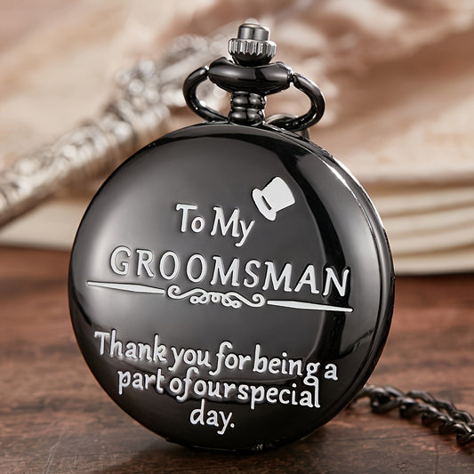 Pocket Watch - for Men Classic Engraved Quartz Round Design World Time Groomsmen Gift - main product view