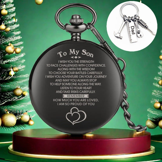 Pocket Watch - Gift Set for Son Quartz Analog with Dad Tool Keychain & Encouraging - main product view