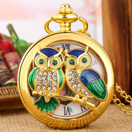 Pocket Watch - Necklace Owl Design Golden Hollow Handicraft Quartz Sweater Chain Pendant - main product view