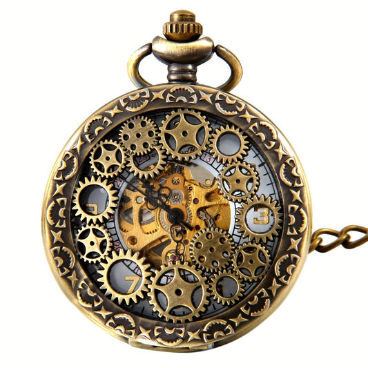 Pocket Watch - Men's Steampunk Skeleton JewelryWe Hollow Gear Hand Wind Mechanical Retro - main product view