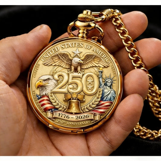 Pocket Watch - USA 250th 1776-2026 Retro Hand-Winding Commemorative Timepiece with Bald - main product view