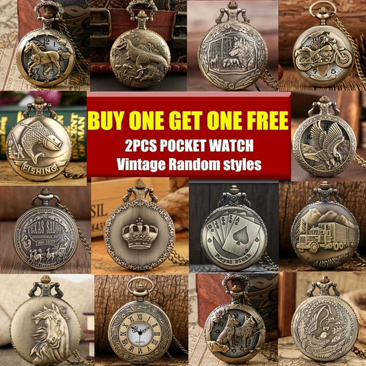 Pocket Watch - Vintage Bronze Quartz 2-Pack Zinc Alloy Case Nickel-Free Strap Classic - main product view