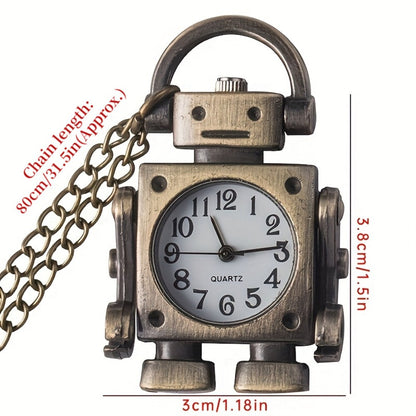 Pocket Watch - Vintage Robot with Keychain Retro Round Dial Quartz Pendant , Cute Bag - product detail view 5