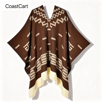 Ponchos & Shawls - Poncho for Men Vintage Geometric Pattern Tassel Detail Warm Acrylic Shawl - product detail view 11