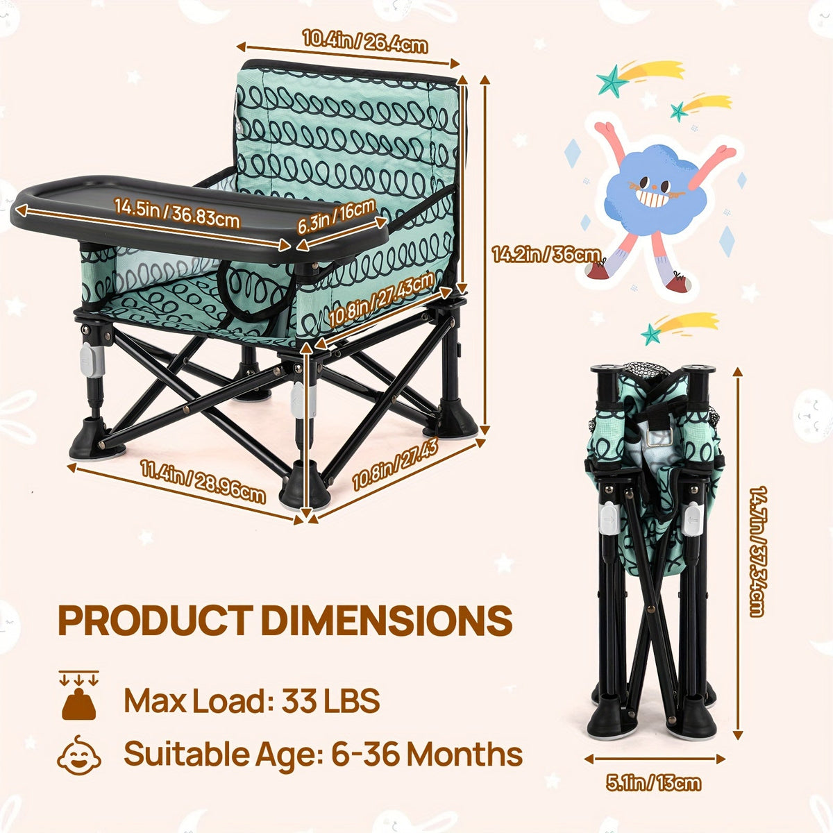 Portable Baby Chair - Foldable Tray Camping Seat – view 6