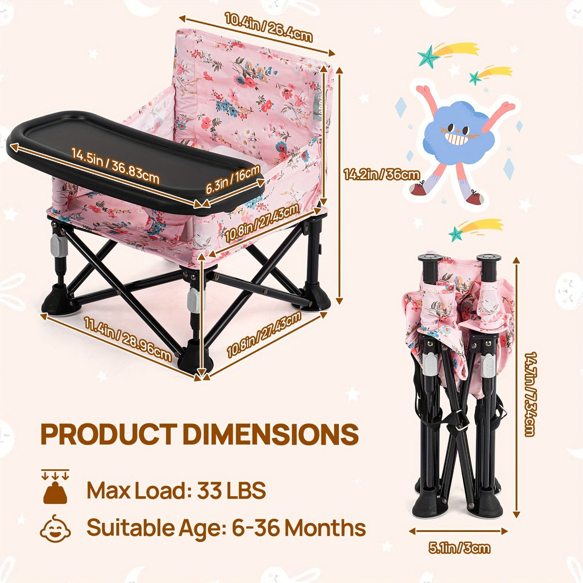 Portable Baby Chair - Foldable Tray Camping Seat – view 8