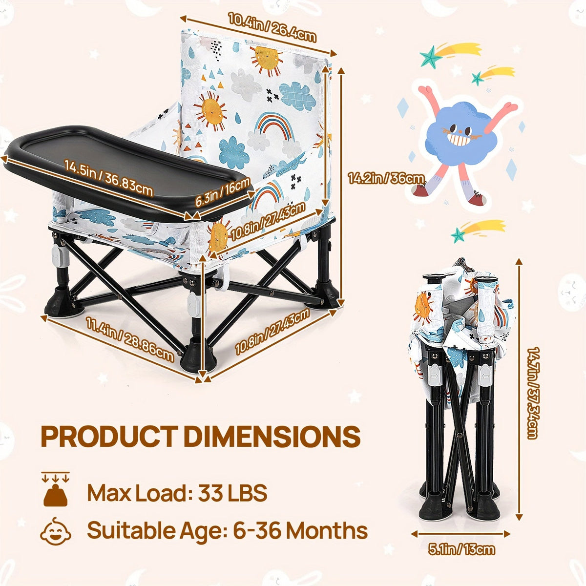 Portable Baby Dining Chair - Foldable Camping Tray Seat – view 2