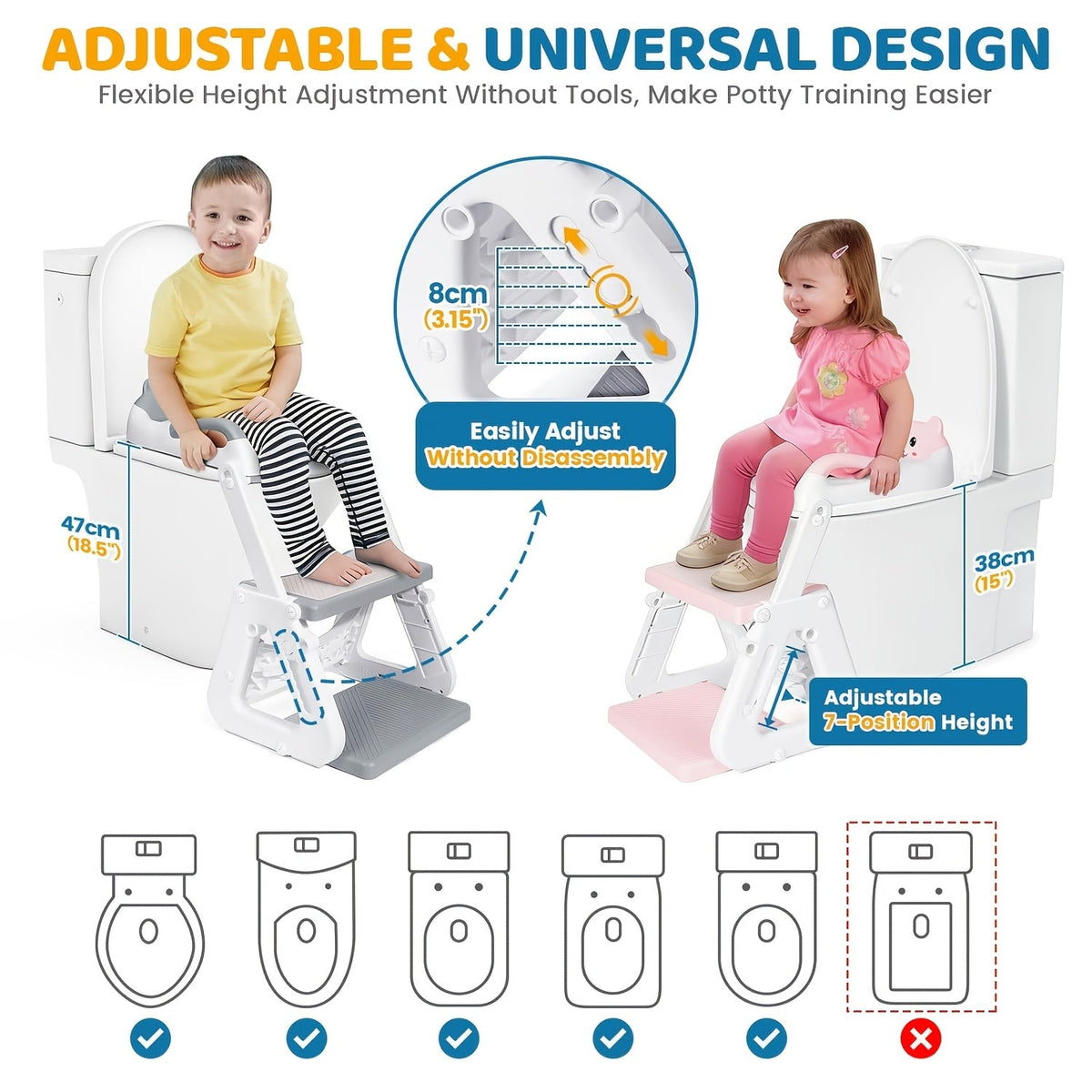 Potty Training Seat - Adjustable 2-In-1 Toilet Step – view 3