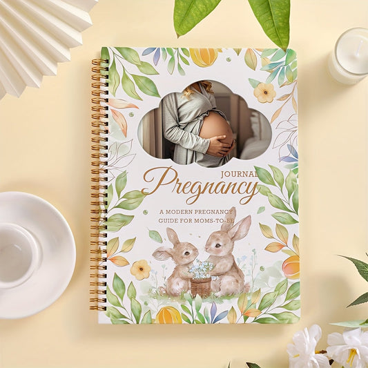 Pregnancy Journal and Memory Book - 96 Sheets - Floral bunny cover with stickers and – main product image