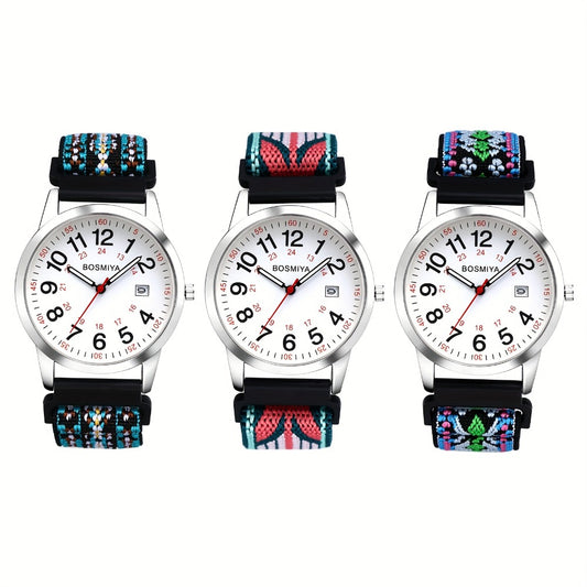 Quartz Watch - Colorful Elastic Nylon Strap Stretch Braided Rope Band, Arabic Numerals - main product view