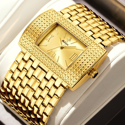 Quartz Watch - YaLaLuSi Luxury Rectangular with Roman Numerals Golden Tone Analog - main product view