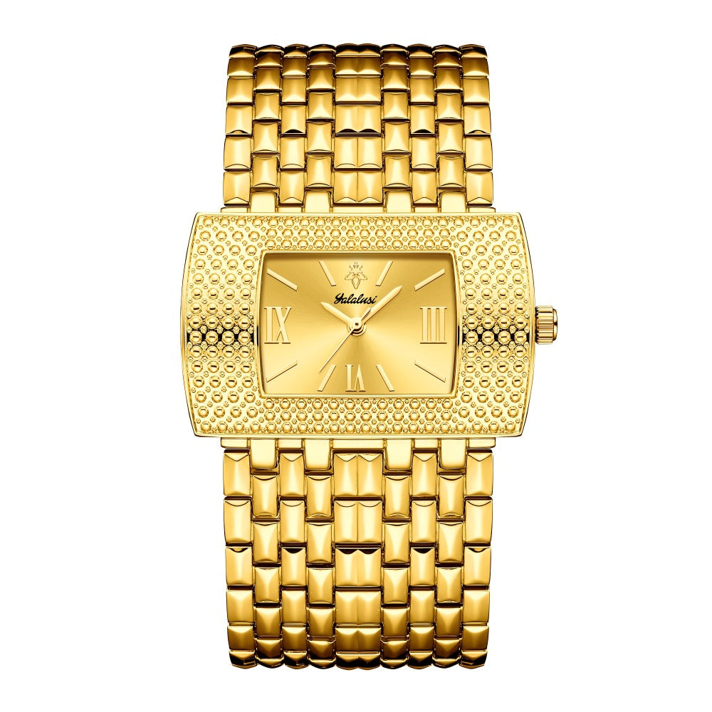 Quartz Watch - YaLaLuSi Luxury Rectangular with Roman Numerals Golden Tone Analog - product detail view 3