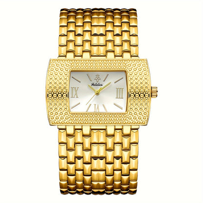 Quartz Watch - YaLaLuSi Luxury Rectangular with Roman Numerals Golden Tone Analog - product detail view 5