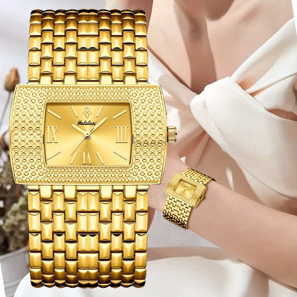 Quartz Watch - YaLaLuSi Luxury Rectangular with Roman Numerals Golden Tone Analog - product detail view 10