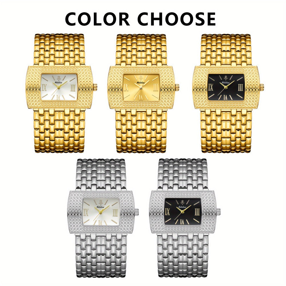 Quartz Watch - YaLaLuSi Luxury Rectangular with Roman Numerals Golden Tone Analog - product detail view 13