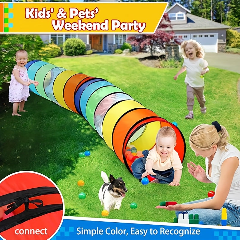 Rainbow Baby Crawling Play Tunnel - Portable see-through rainbow crawl-through design – view 4