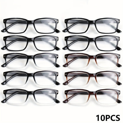 Reading Glasses - 10 Pack Ultra Light Square Frame HD Clear Lenses Vintage Metal Accents - product detail view 19