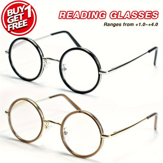 Reading Glasses - 2 Pack Metal Round Frame Spring Hinge for Men Women Lightweight Stylish - main product view