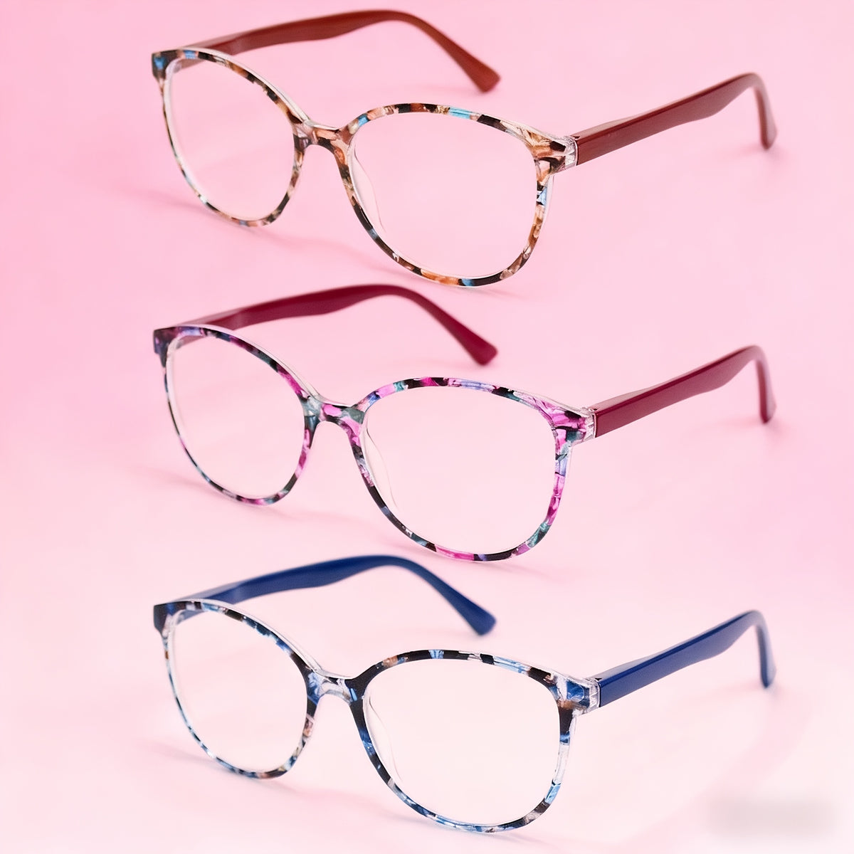 Reading Glasses - Women 3 Pack Flower Pattern Oval Frame +1.00 to +4.00 Multicolor Stylish - product detail view 7