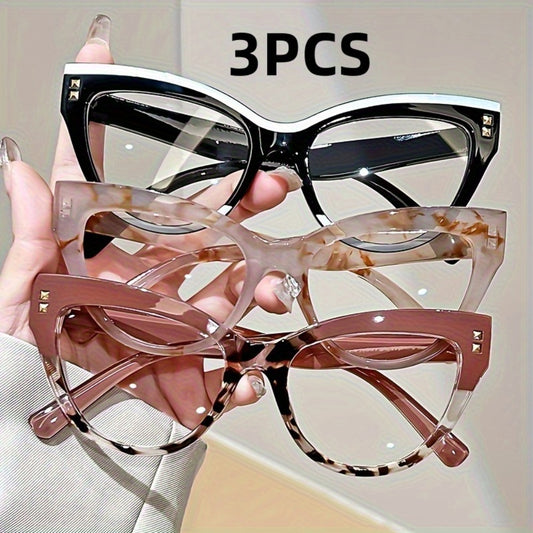 Reading Glasses - 3 Pack for Women Metal Hinge Minimalist Color Block Presbyopia Frames - main product view
