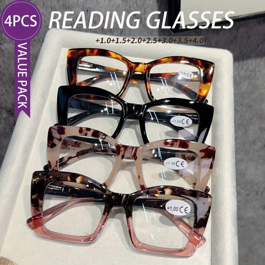 Reading Glasses - 4 Pack Cat Eye Oversized Frames for Men & Women Sturdy Spring Hinges - main product view