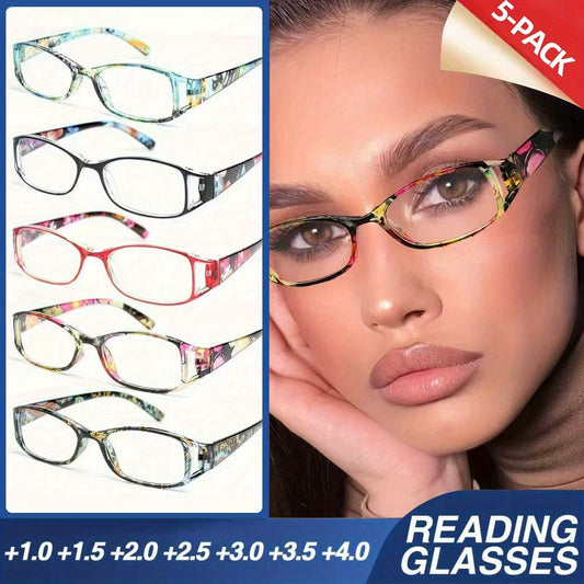 Reading Glasses - Women 5 Pack Fashion Hollow Graffiti Print Small Frame Readers +1.00 to - main product view
