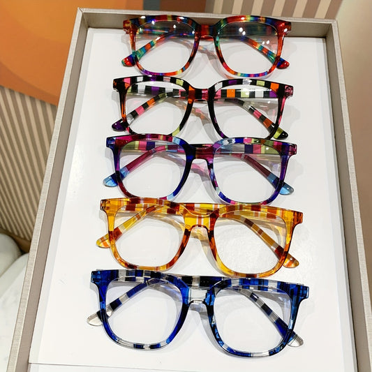Reading Glasses - 5 Pack Rectangular Color-Block Striped Temple Unisex Fashionable - main product view