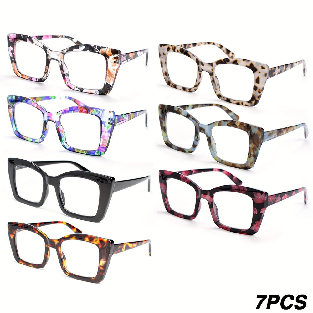 Reading Glasses - Women 7 Pack Large Square Frame Spring Hinges Vintage Print PC Readers - product detail view 3