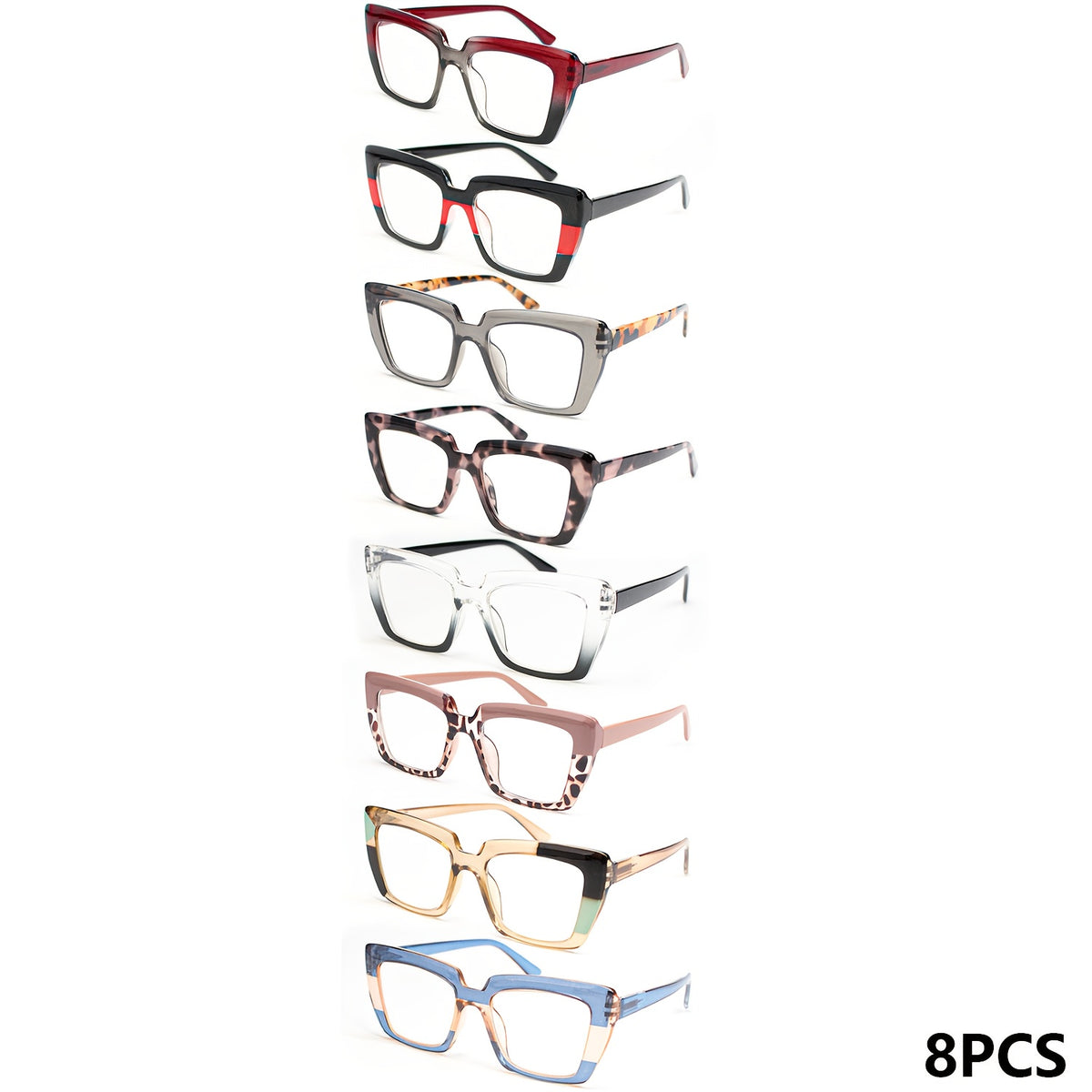 Reading Glasses - 8 Pack for Women Retro Print Color Clash Rectangular Spring Hinge Fashion - product detail view 12