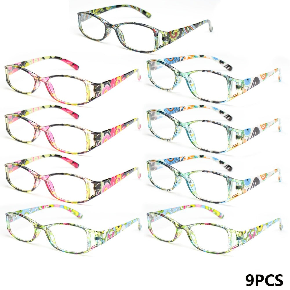 Reading Glasses - 9 Pack Floral Fashion Square Frame for Men & Women Hollow Design Wide - product detail view 3