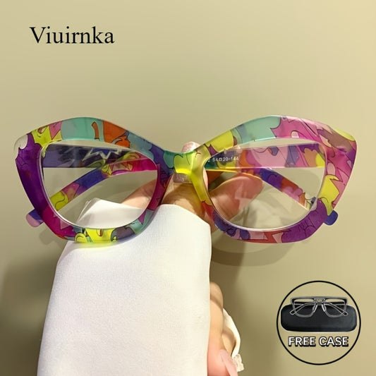 Reading Glasses - Blue Light Blocking for Women Cat Eye Retro Square Colorful Frame PC - main product view