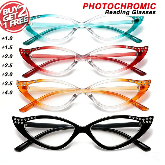 Reading Glasses - Cat Eye 4 Pack Rhinestone Accents Gradient Color Frames Metal Hinges - main product view