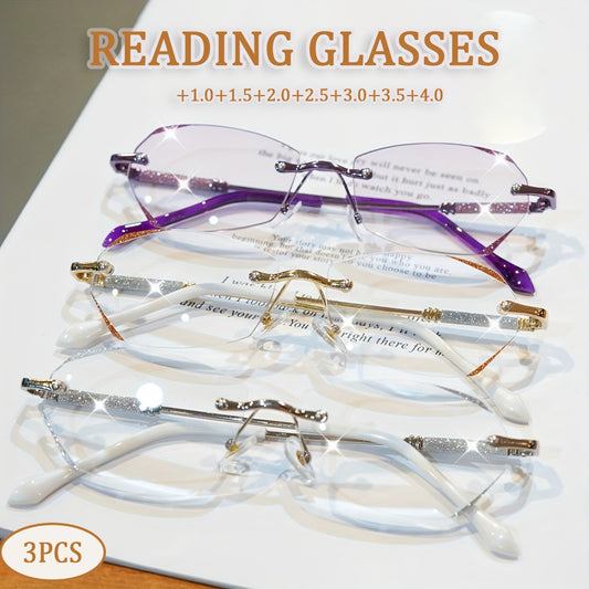 Reading Glasses - Diamond Women 3 Pack Rimless Diamond-Inlaid Edge Anti-Glare PC Lens - main product view
