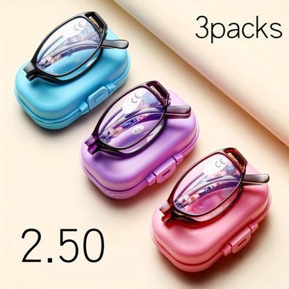 Reading Glasses - Folding 3 Pack Unisex Portable Compact Elegant Business Style Mixed Colors - product detail view 9