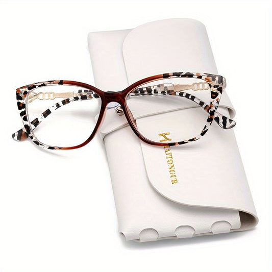 Reading Glasses - for Women Leopard Print Anti Blue Light HD Lenses Square Frame Metal - main product view